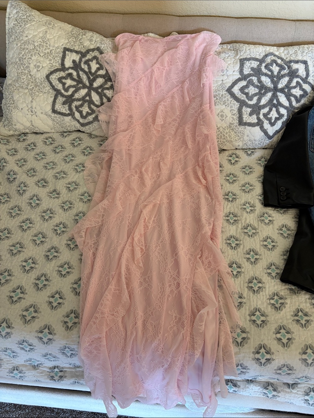 Wild Fable Blush Pink Lace Ruffle Maxi Dress